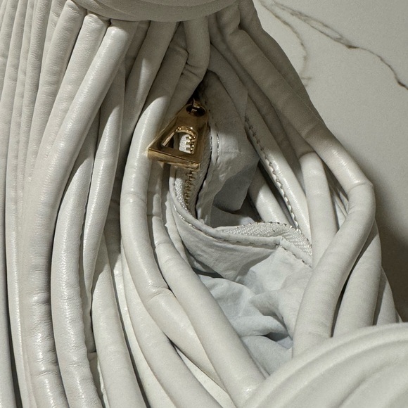 White Knotted Padded Handle Shoulder Bag | Sculptural Minimalist Purse - Picture 7 of 8